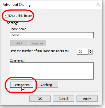 Share this folder in Advanced sharing