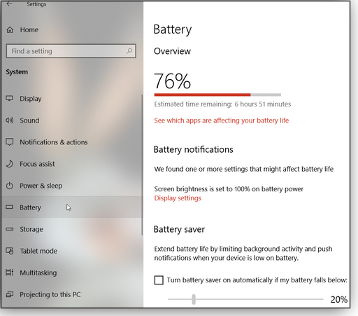 Battery charge status