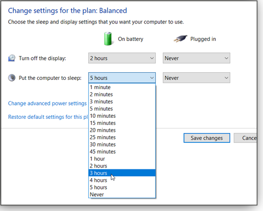 Change power plan settings