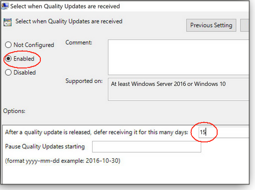 Quality-update deferral settings