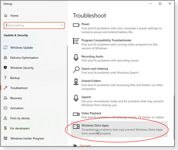 Windows Store app troubleshooter