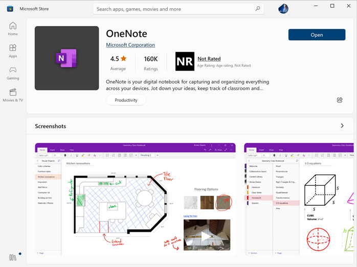 OneNote for Windows 10 is optional