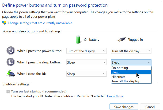 Old control panel Power Options