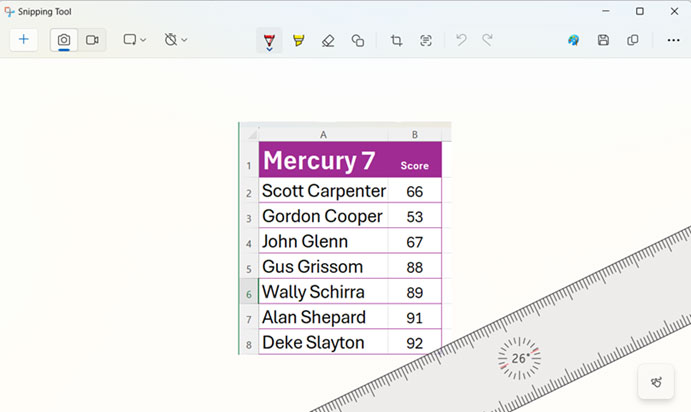Snipping Tool in Windows 11 with optional Ruler.