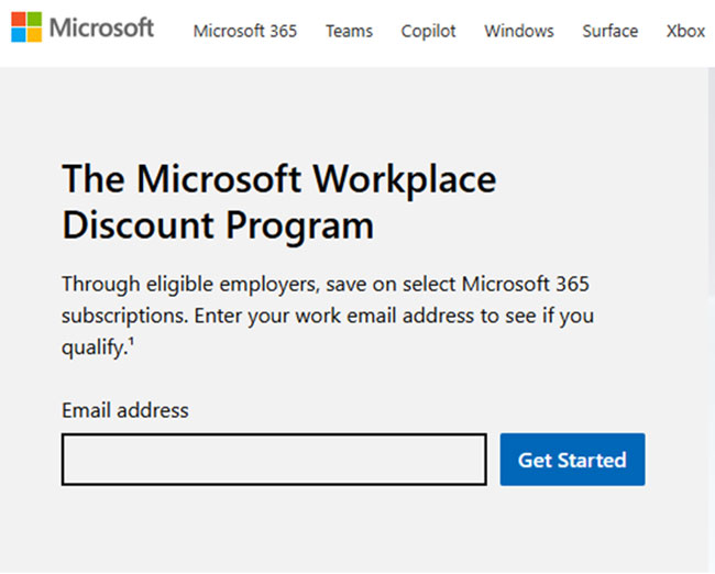 Workplace Discount Program start page.