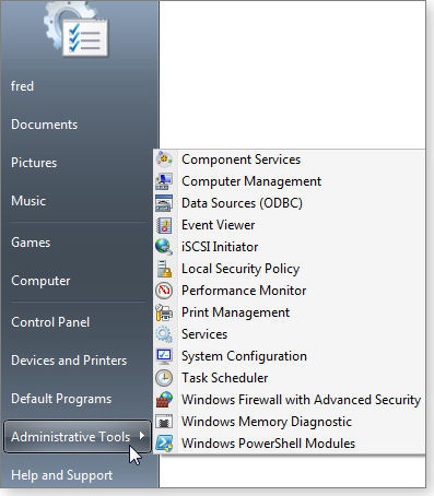Admin Tools on Start menu Admin Tools on Start menu