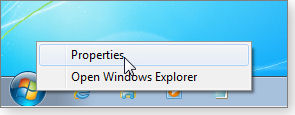 Start menu properties Start menu properties