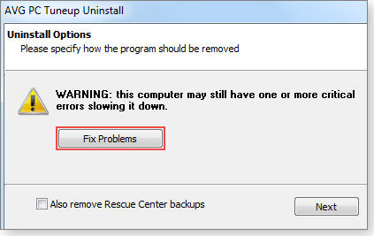 AVG warning on uninstall AVG warning on uninstall