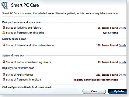 Smart PC Care scan Smart PC Care scan