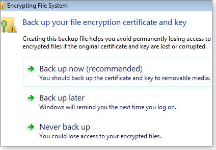 Encryption certificate backup Encryption certificate backup