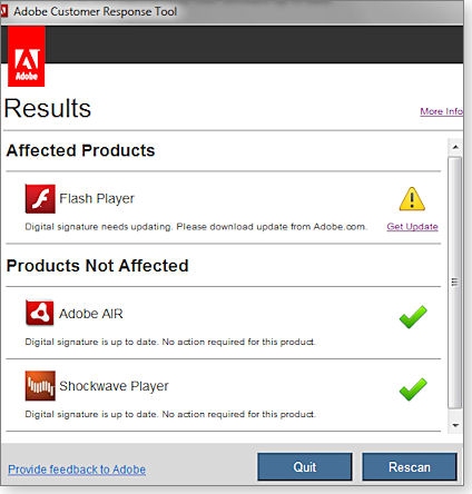 Adobe Customer Response Tool for Windows results Adobe Customer Response Tool for Windows results
