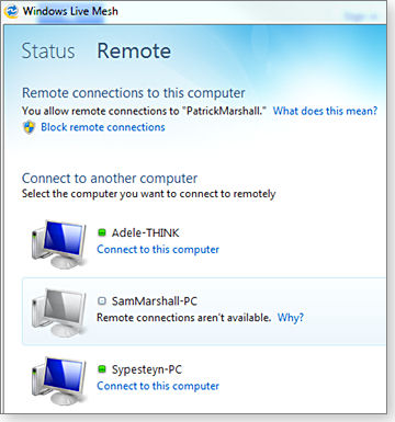 Remote connection list Remote connection list
