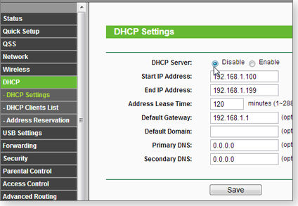 DHCP disabled DHCP disabled