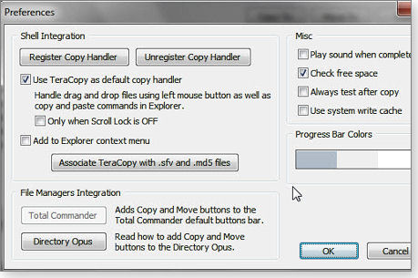 TeraCopy preferences TeraCopy preferences