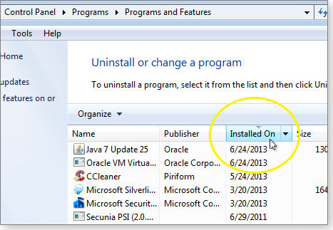Sorting by installed date Sorting by installed date