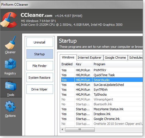 CCleaner Startup manager CCleaner Startup manager