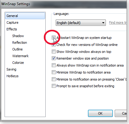 WinSnap autoload setting WinSnap autoload setting