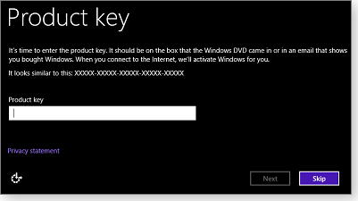 Product key entry Product key entry
