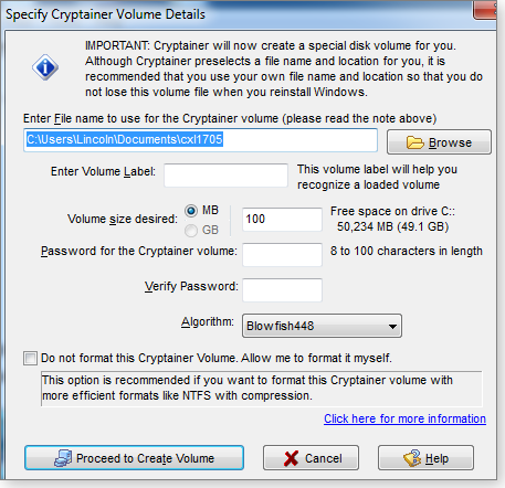 Cryptainer volume Cryptainer volume