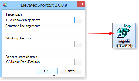 Creating elevated shortcut