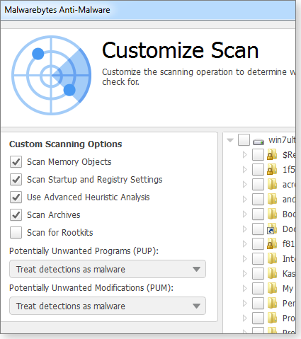 Malwarebyte scan controls Malwarebyte scan controls