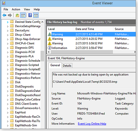 File History events File History events