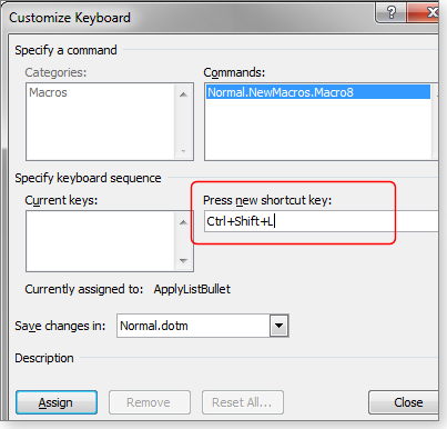 Create keyboard shortcut Create keyboard shortcut