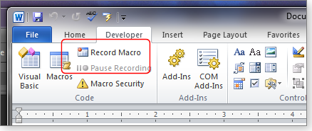 Record Macro button Record Macro button