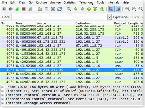 Wireshark main window Wireshark main window