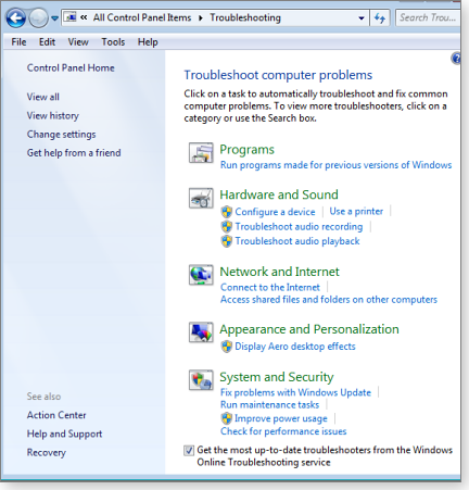 Troubleshooting categories Troubleshooting categories