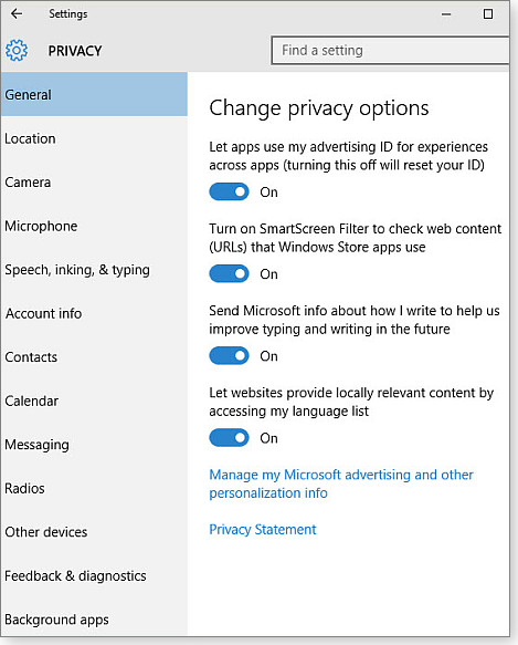 Win10 privacy options Win10 privacy options