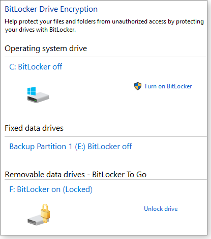 BitLocker setup BitLocker setup