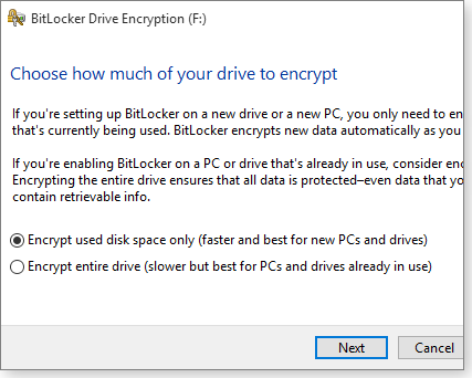 Drive encryption option Drive encryption option