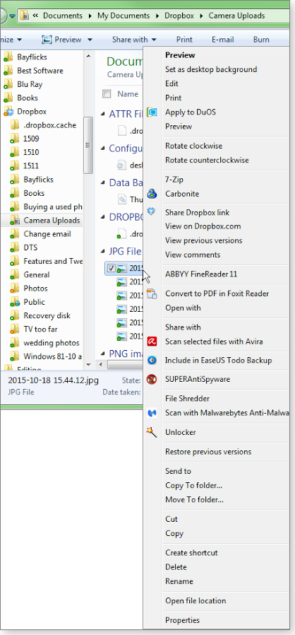 Long context menu Long context menu