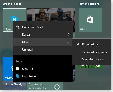 Tile context menus Tile context menus