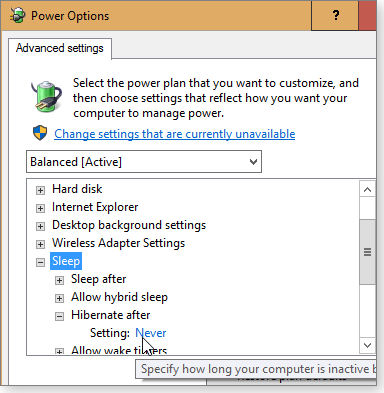 Advanced power settings