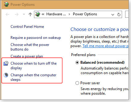 Control Panel power options Control Panel power options