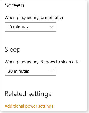 Settings power options Settings power options