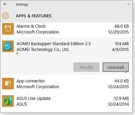 Uninstall in Settings Uninstall in Settings
