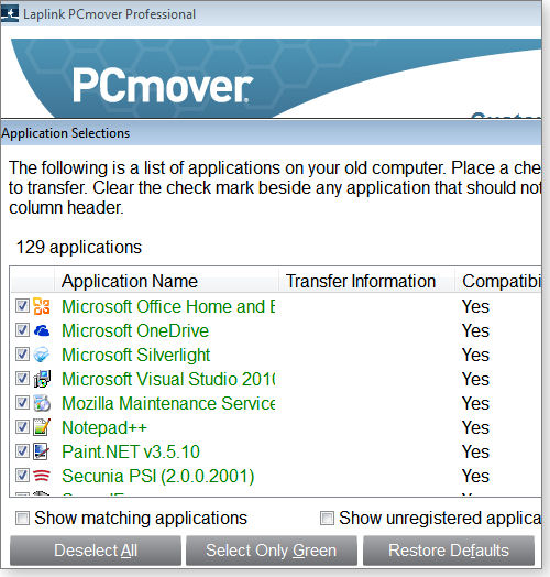 PCmover app list PCmover app list
