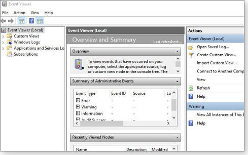 Event Viewer main window Event Viewer main window